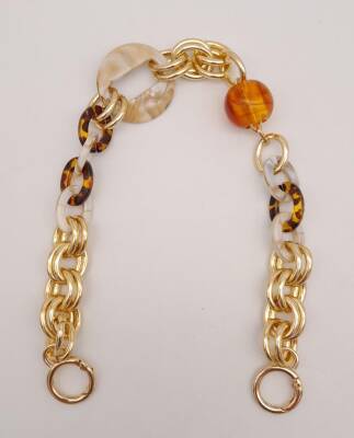 Angel Çanta Aksesuar 41 cm Yaylı Halkalı Leopar Akrilik Detaylı Zincir Light Gold Metalli - 1
