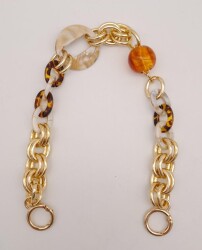 Angel Çanta Aksesuar 41 cm Yaylı Halkalı Leopar Akrilik Detaylı Zincir Light Gold Metalli - Angel Çanta Aksesuar