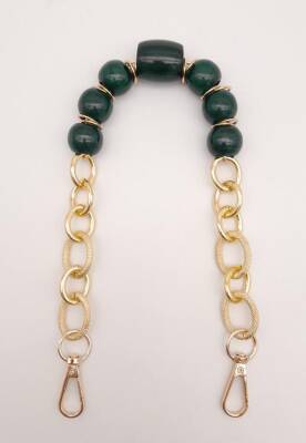 Angel Çanta Aksesuar 42 cm Kancalı Koyu Yeşil Renk Akrilik Zincir Light Gold Metalli - 1