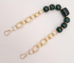 Angel Çanta Aksesuar 42 cm Kancalı Koyu Yeşil Renk Akrilik Zincir Light Gold Metalli - 2