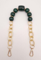 Angel Çanta Aksesuar 42 cm Kancalı Koyu Yeşil Renk Akrilik Zincir Light Gold Metalli - Angel Çanta Aksesuar