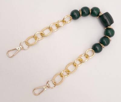 Angel Çanta Aksesuar 42 cm Kancalı Koyu Yeşil Renk Akrilik Zincir Light Gold Metalli - 2