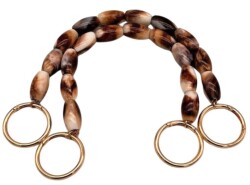 Angel Çanta Aksesuar 42 cm Oval Kahve-Bej Boncuklu Çift Çanta Sapı Light Gold Metalli - Angel Çanta Aksesuar