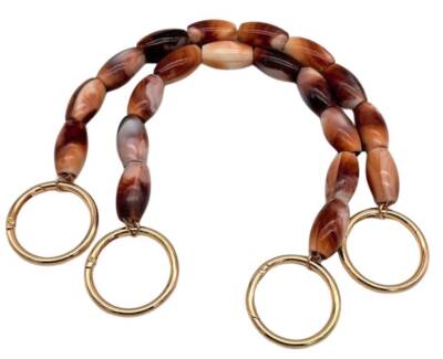 Angel Çanta Aksesuar 42 cm Oval Taba-Bej Boncuklu Çift Çanta Sapı Light Gold Metalli - 1