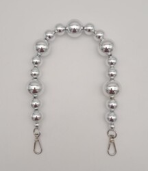 Angel Çanta Aksesuar 47 cm Kancalı Parlak Gümüş Renk İncili Akrilik Zincir Gümüş Metalli - Angel Çanta Aksesuar