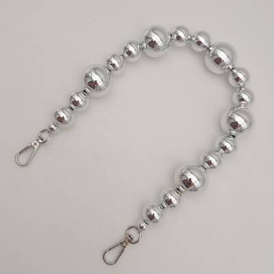 Angel Çanta Aksesuar 47 cm Kancalı Parlak Gümüş Renk İncili Akrilik Zincir Gümüş Metalli - 2