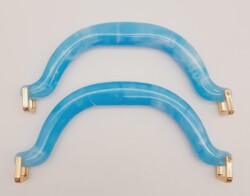 Angel Çanta Aksesuar Akrilik Buz Mavi Renk Mermer Desen Light Gold Halkalı Çanta Tutma Sapı - Angel Çanta Aksesuar