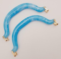 Angel Çanta Aksesuar Akrilik Buz Mavi Renk Mermer Desen Light Gold Halkalı Çanta Tutma Sapı - 2