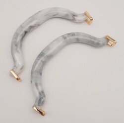 Angel Çanta Aksesuar Akrilik Gri Renk Mermer Desen Light Gold Halkalı Çanta Tutma Sapı - 2