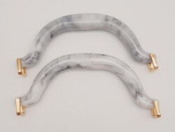 Angel Çanta Aksesuar Akrilik Gri Renk Mermer Desen Light Gold Halkalı Çanta Tutma Sapı - Angel Çanta Aksesuar