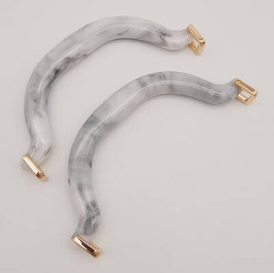 Angel Çanta Aksesuar Akrilik Gri Renk Mermer Desen Light Gold Halkalı Çanta Tutma Sapı - 2