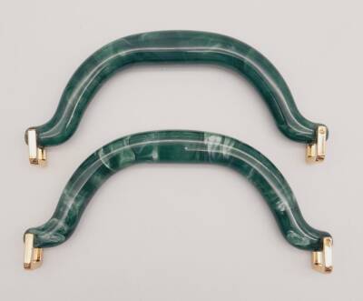 Angel Çanta Aksesuar Akrilik Koyu Yeşil Renk Mermer Desen Light Gold Halkalı Çanta Tutma Sapı - 1