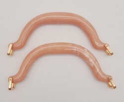 Angel Çanta Aksesuar Akrilik Pudra Renk Mermer Desen Light Gold Halkalı Çanta Tutma Sapı - Angel Çanta Aksesuar