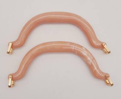 Angel Çanta Aksesuar Akrilik Pudra Renk Mermer Desen Light Gold Halkalı Çanta Tutma Sapı - 1