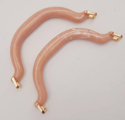 Angel Çanta Aksesuar Akrilik Pudra Renk Mermer Desen Light Gold Halkalı Çanta Tutma Sapı - 2