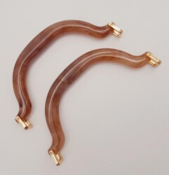 Angel Çanta Aksesuar Akrilik Sütlü Kahve Renk Mermer Desen Light Gold Halkalı Çanta Tutma Sapı - 2