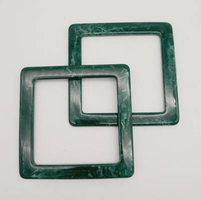 Angel Çanta Aksesuar Kare Akrilik Koyu Yeşil Renk Mermer Desen Çanta Sapı - 1