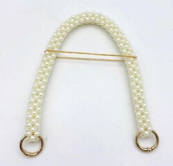 Angel Çanta Aksesuar Krem Renk 39 cm Boncuklu Çanta Sapı Light Gold Metalli - Angel Çanta Aksesuar