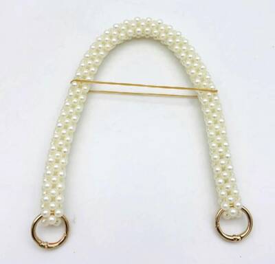 Angel Çanta Aksesuar Krem Renk 39 cm Boncuklu Çanta Sapı Light Gold Metalli - 1