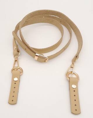 Angel Çanta Aksesuar 130x1.5 cm Ham Doğal Gerçek Deri Light Gold Tokalı Çanta Sapı - 2