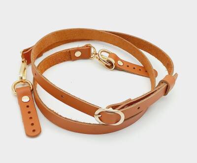 Angel Çanta Aksesuar 130x1.5 cm Taba-Turuncu Gerçek Deri Light Gold Tokalı Çanta Sapı - 1