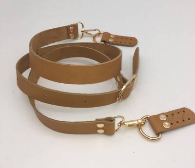 Angel Çanta Aksesuar Gerçek Deri Ayarlı Uzun Sap 2.3X130 Açık Taba Light Gold Metal - 1