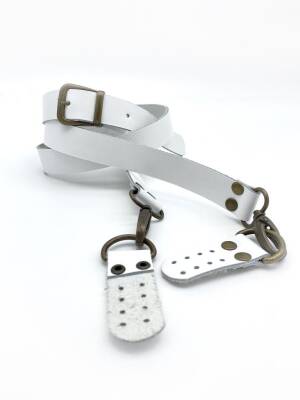 Angel Çanta Aksesuar Gerçek Deri Ayarlı Uzun Sap 2.3X130 Beyaz Antik Metal - 1