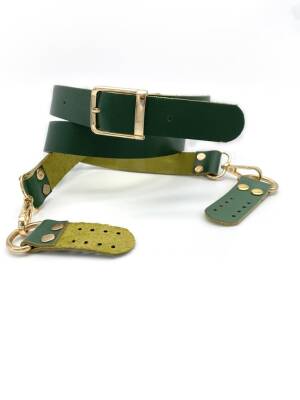 Angel Çanta Aksesuar Gerçek Deri Ayarlı Uzun Sap 2.3X130 Haki Yeşil Light Gold Metal - 1