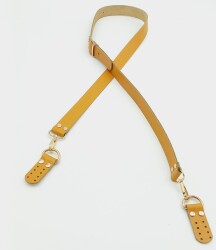 Angel Çanta Aksesuar Gerçek Deri Ayarlı Uzun Sap 2.3X130 Hardal Light Gold Metalli - Angel Çanta Aksesuar