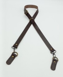 Angel Çanta Aksesuar Gerçek Deri Ayarlı Uzun Sap 2.3X130 Kahverengi Antik Metalli - Angel Çanta Aksesuar