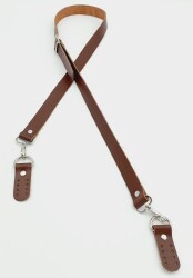 Angel Çanta Aksesuar Gerçek Deri Ayarlı Uzun Sap 2.3X130 Kahverengi Gümüş Metalli - Angel Çanta Aksesuar