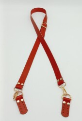 Angel Çanta Aksesuar Gerçek Deri Ayarlı Uzun Sap 2.3X130 Kırmızı Light Gold Metalli - Angel Çanta Aksesuar