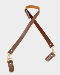 Angel Çanta Aksesuar Gerçek Deri Ayarlı Uzun Sap 2.3X130 Kızıl Kahve Light Gold Metalli - Angel Çanta Aksesuar