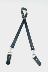 Angel Çanta Aksesuar Gerçek Deri Ayarlı Uzun Sap 2.3X130 Siyah Gümüş Metalli - Angel Çanta Aksesuar