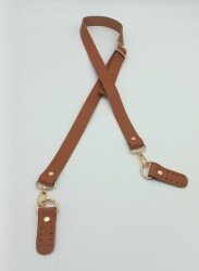 Angel Çanta Aksesuar Gerçek Deri Ayarlı Uzun Sap 2.3X130 Taba Light Gold Metalli - Angel Çanta Aksesuar