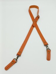 Angel Çanta Aksesuar Gerçek Deri Ayarlı Uzun Sap 2X130 Turuncu Taba Antik Metalli - Angel Çanta Aksesuar