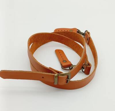 Angel Çanta Aksesuar Gerçek Deri Ayarlı Uzun Sap 2X130 Turuncu Taba Antik Metalli - 2