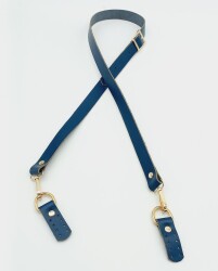 Angel Çanta Aksesuar Gerçek Deri Ayarlı Uzun Sap 2X130 Lacivert Light Gold Metalli - Angel Çanta Aksesuar