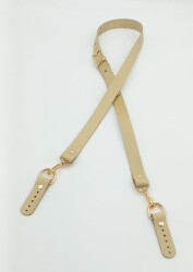 Angel Çanta Aksesuar Gerçek Deri Ayarlı Uzun Sap 2X130 Ham (Doğal) Light Gold Metalli - Angel Çanta Aksesuar