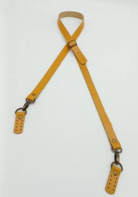 Angel Çanta Aksesuar Gerçek Deri Ayarlı Uzun Sap 2X130 Hardal Antik Metalli - 1