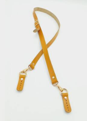 Angel Çanta Aksesuar Gerçek Deri Ayarlı Uzun Sap 2X130 Hardal Light Gold Metalli - 1