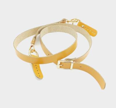 Angel Çanta Aksesuar Gerçek Deri Ayarlı Uzun Sap 2X130 Hardal Light Gold Metalli - 2