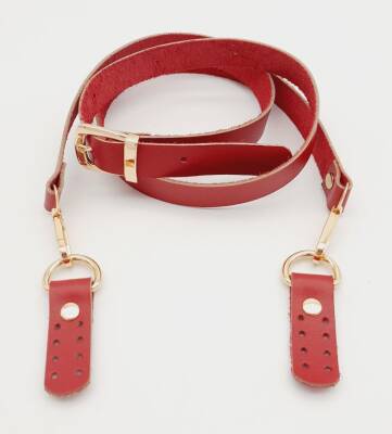 Angel Çanta Aksesuar Gerçek Deri Ayarlı Uzun Sap 2X130 Kırmızı Light Gold Metalli - 2