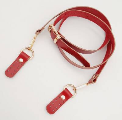 Angel Çanta Aksesuar Gerçek Deri Ayarlı Uzun Sap 2X130 Kırmızı Light Gold Metalli - 3