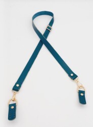Angel Çanta Aksesuar Gerçek Deri Ayarlı Uzun Sap 2X130 Turkuaz Light Gold Metalli - Angel Çanta Aksesuar