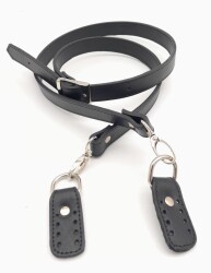 Angel Çanta Aksesuar Siyah Gerçek Deri Çift Kat Dikişli Uzun Sap Gümüş Metalli - Angel Çanta Aksesuar