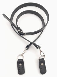 Angel Çanta Aksesuar Siyah Gerçek Deri Çift Kat Dikişli Uzun Sap Gümüş Metalli - 2