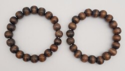 Angel Çanta Aksesuar 12 cm Ahşap Boncuklu Bilezik Model Koyu Ahşap Renk Çift Sap - 2