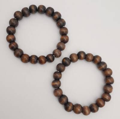 Angel Çanta Aksesuar 12 cm Ahşap Boncuklu Bilezik Model Koyu Ahşap Renk Çift Sap - 3