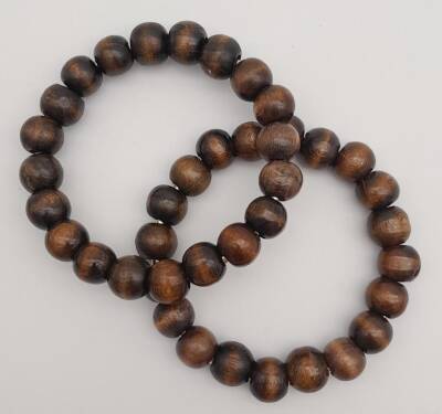 Angel Çanta Aksesuar 12 cm Ahşap Boncuklu Bilezik Model Koyu Ahşap Renk Çift Sap - 1